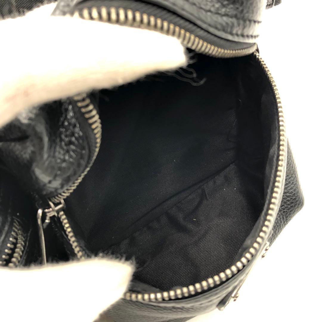 極美品 D&G ドルガバ ボディバッグ ロゴ プレート オールレザー ブラック