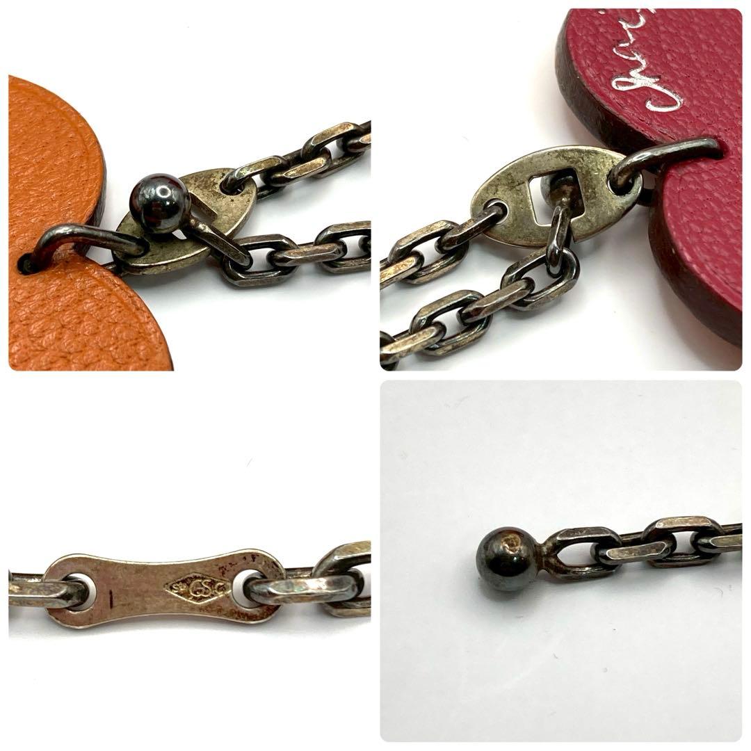 【美品】エルメス　レザーキーホルダー　ハート　バレンタイン限定　オレンジ×ピンク