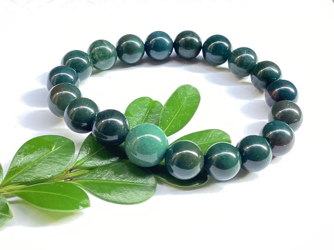 サックスブルー*出雲石ブレスレット 濃厚青緑 *希少色【碧玉】16cm 本物保証