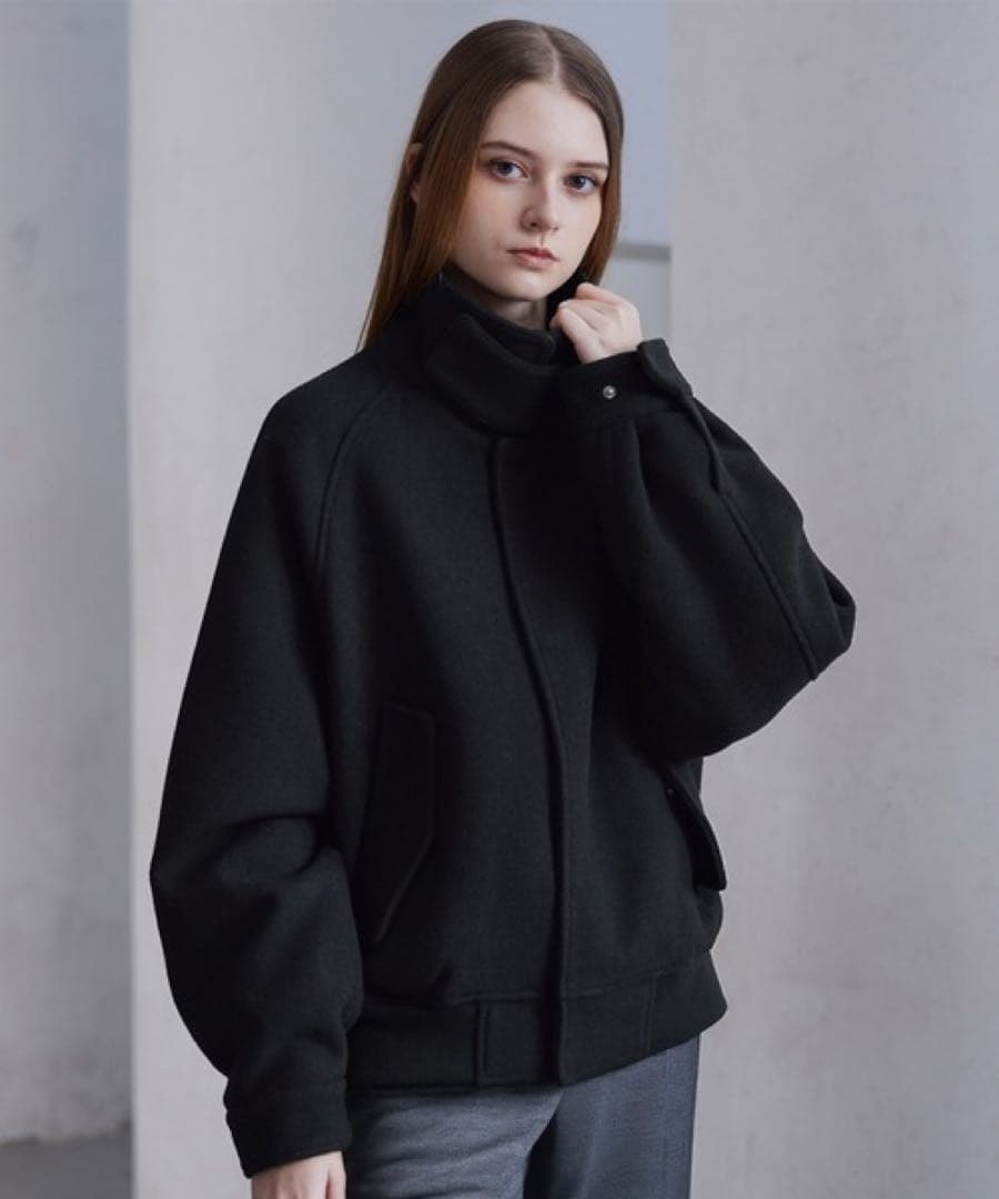 CLEL ウールブレンド テックメルトン2wayブルゾン Sサイズ　ブラック