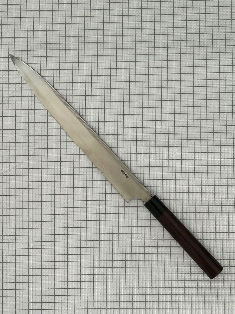 仙助 柳刃包丁 包丁 300mm 安来鋼青紙２号 ダマスカス 紫檀シノギ柄 ①