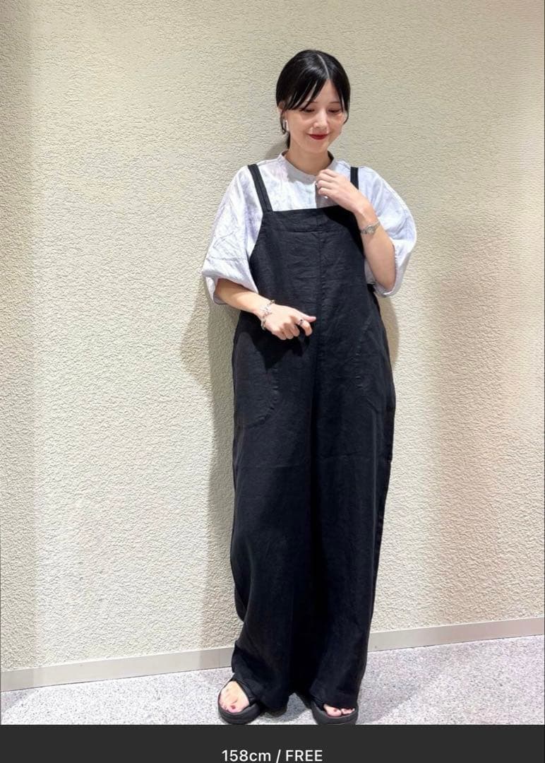 かぐれ　リネンスクエアケープシャツ　ブラック