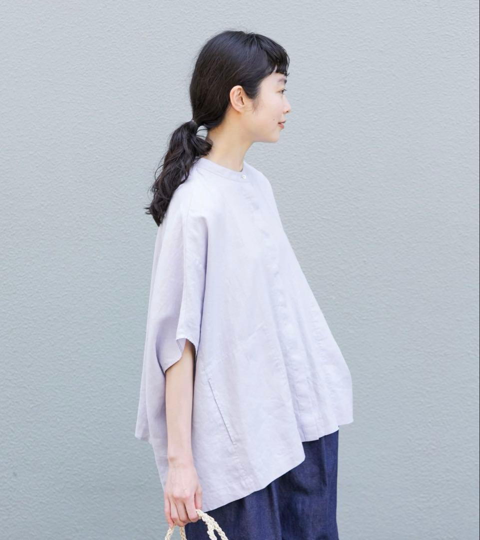かぐれ　リネンスクエアケープシャツ　ブラック