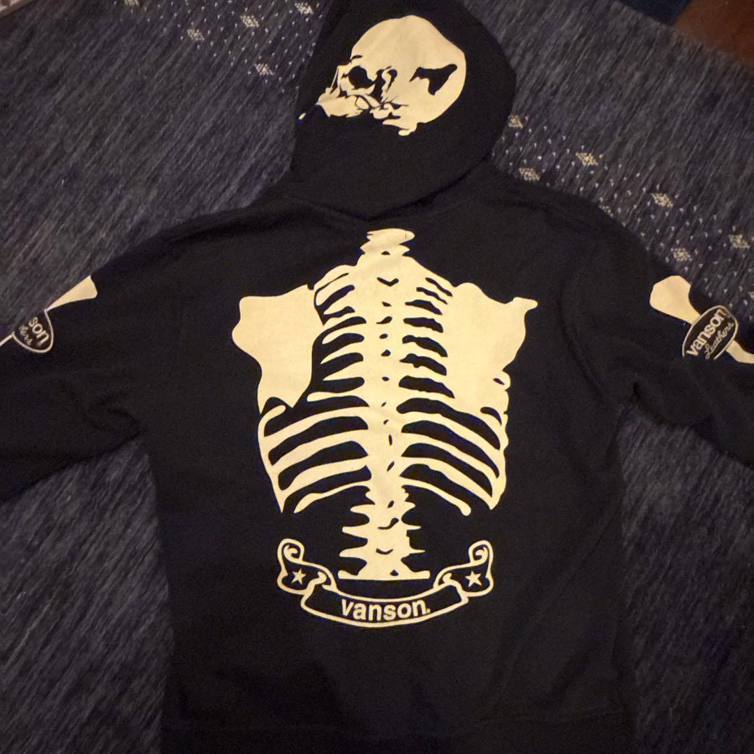vanson スケルトンプリントパーカー XXL