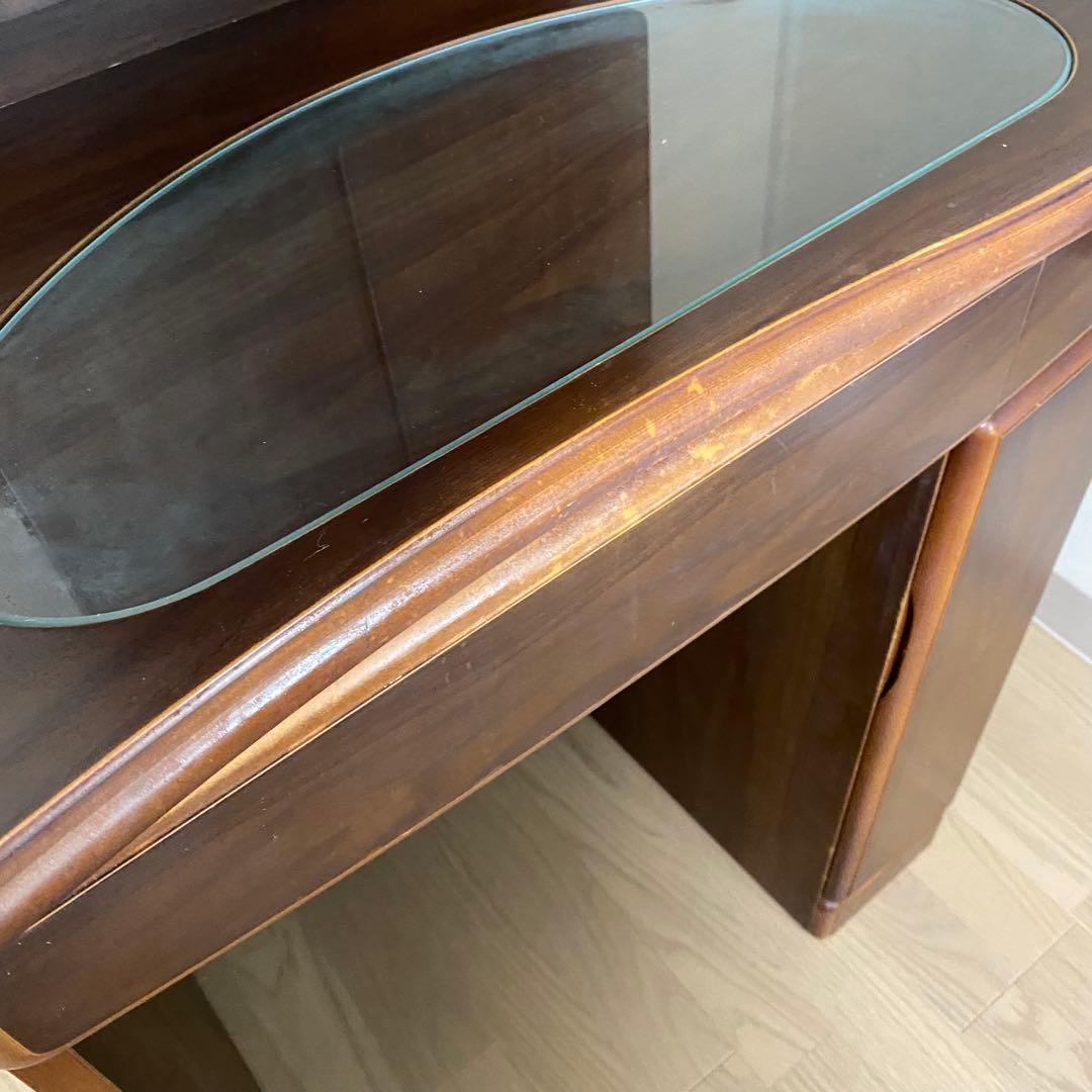 三面鏡　天然木　ドレッサー　オーク　レトロ　板ガラス　コンセント付き　高級家具