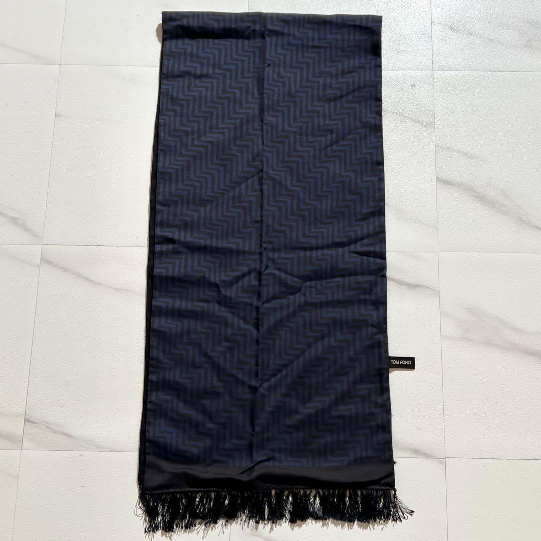 極美品✨ TOM FORD ブラック ネイビー マフラー　トムフォード シルク