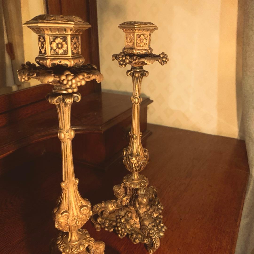 19世紀　アンティーク燭台　三足天使