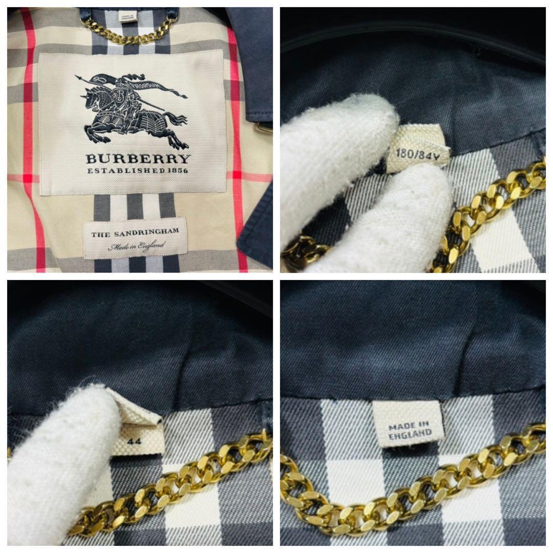 美品 バーバリー 現行 サンドリンガム トレンチコート 紺 ヘリテージ 44 S