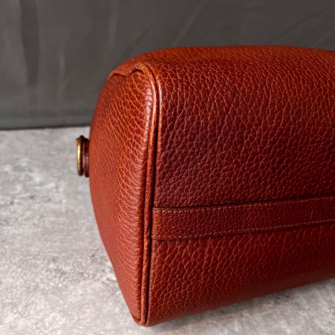 ポロラルフローレン ミニボストンバッグ　ハンドバッグ レザー シボ革 ブラウン