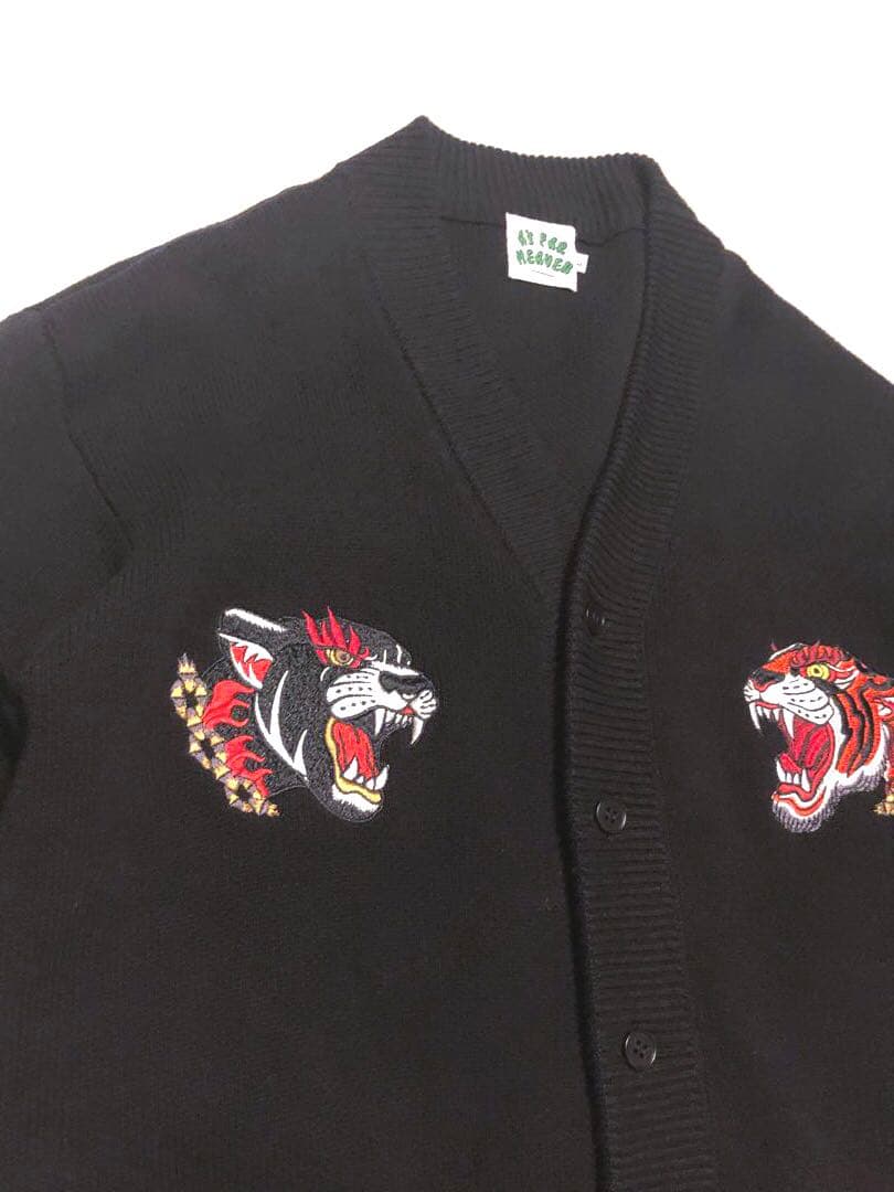 チュウカタベタイ虎刺繍デザインカーディガン 黒LサイズAS FAR HEAVEN
