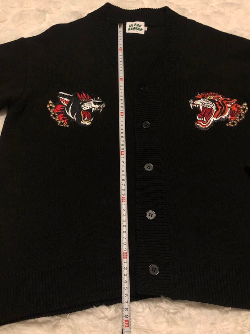 チュウカタベタイ虎刺繍デザインカーディガン 黒LサイズAS FAR HEAVEN