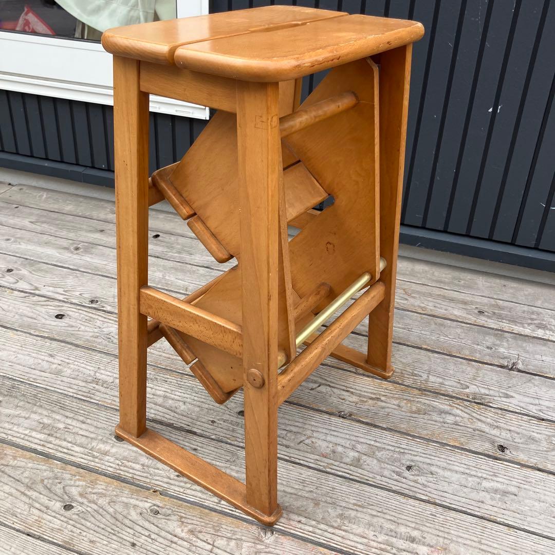 昭和レトロ 格納式 3段 木製階段脚立 踏み台 ステップスツール 飾り棚 花台