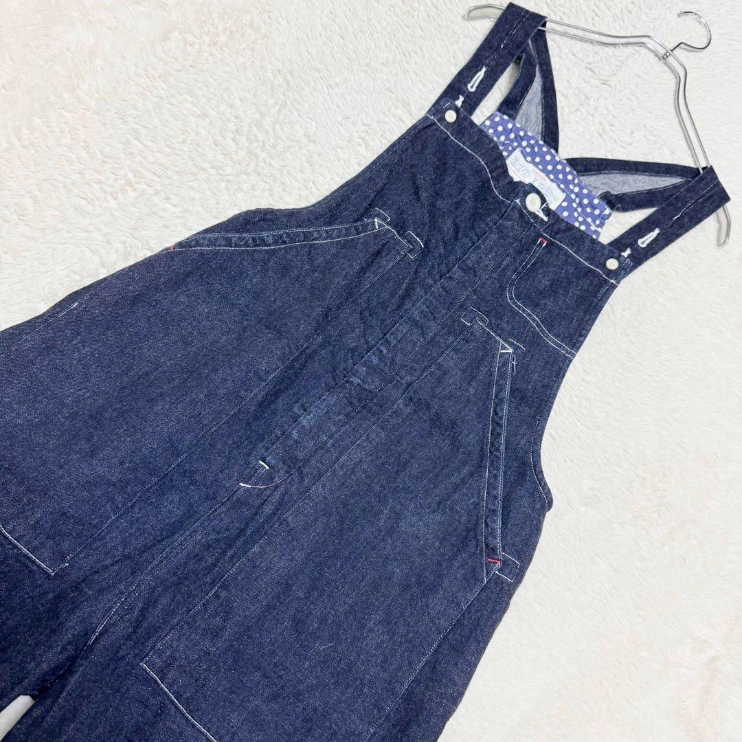 快晴堂 デニム サロペット オーバーオール 日本製 インディゴ 水玉 サイズ2