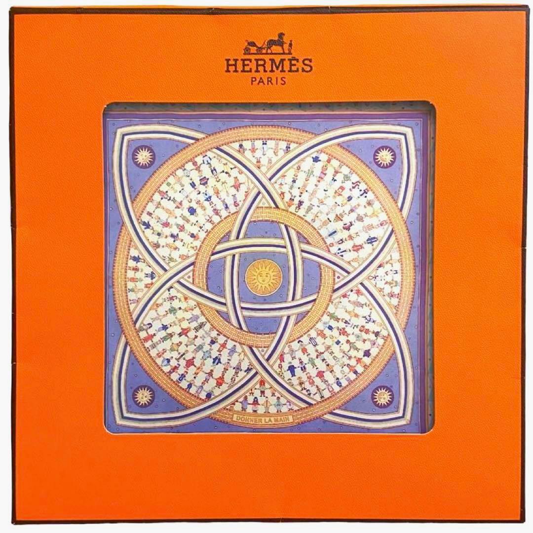 極美品 箱付未使用 エルメス シルクスカーフ カレ90 手を差し伸べる 手を繋ぐ