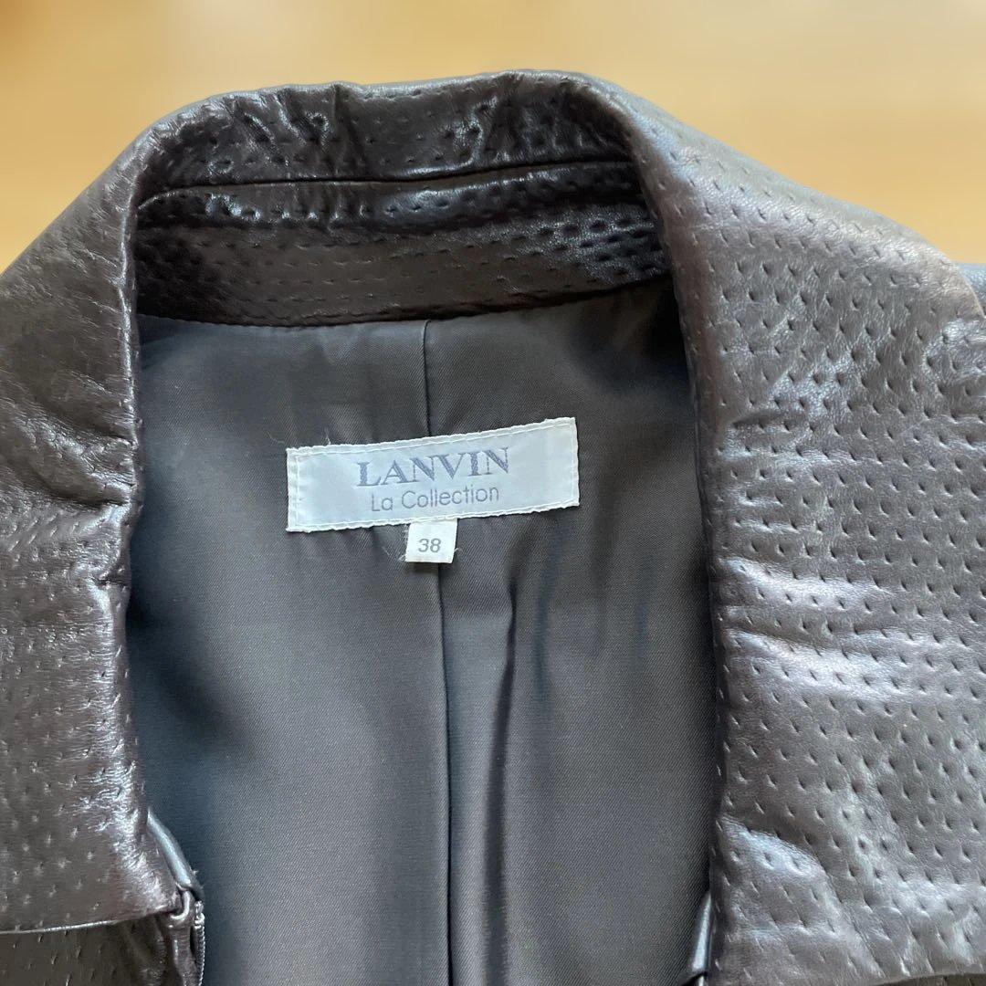LANVIN レザーコート 38 ダークブラウン