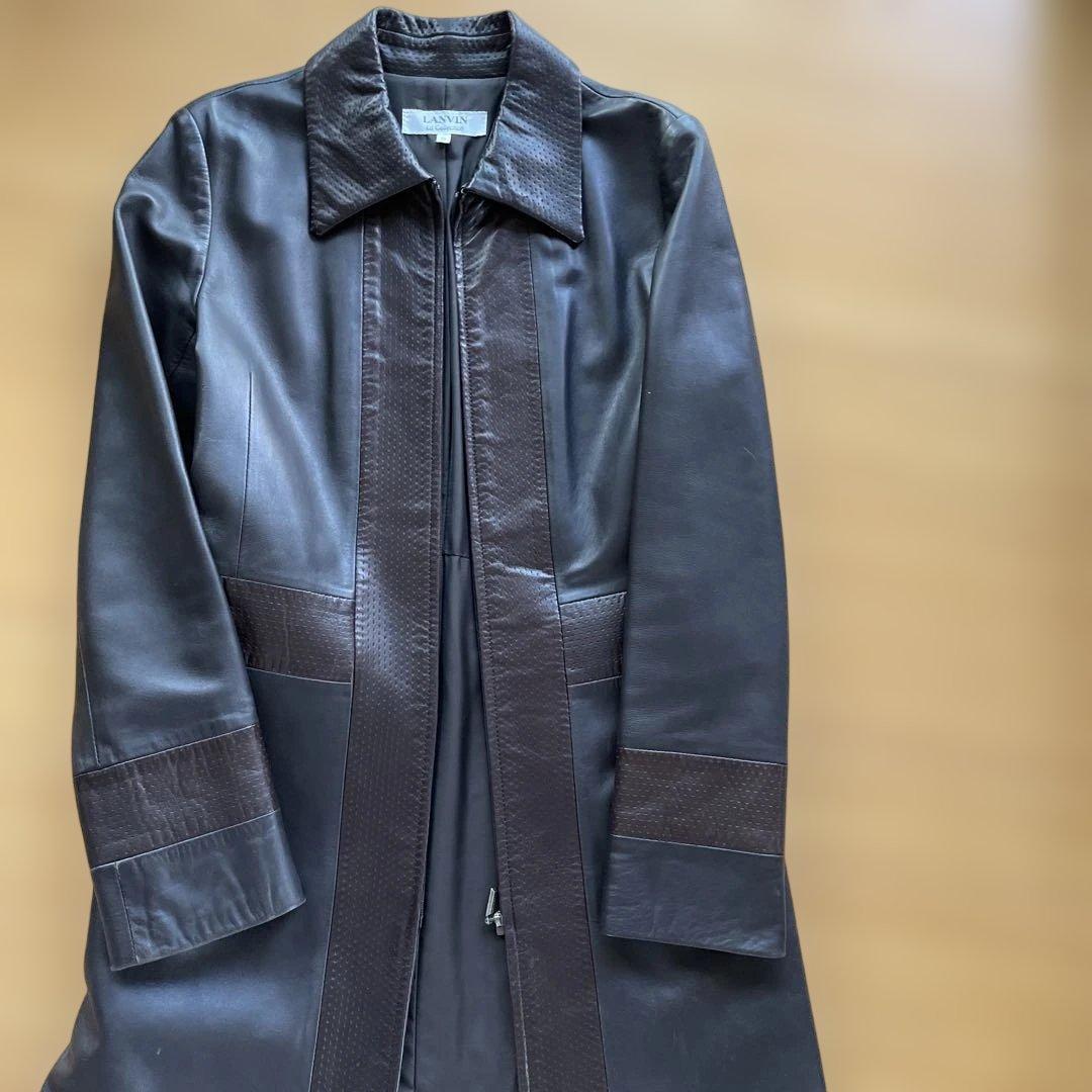 LANVIN レザーコート 38 ダークブラウン