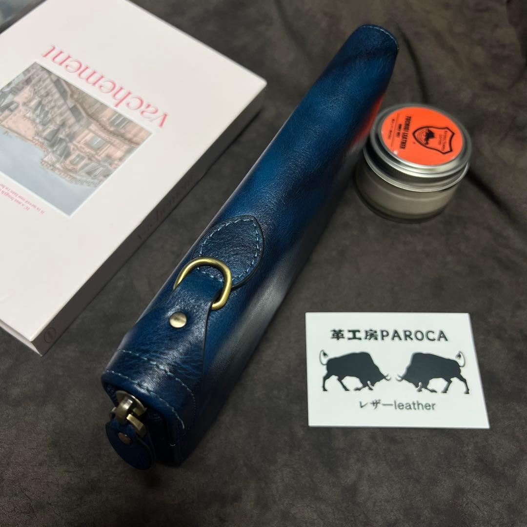 新作品　数量限定　藍色　手染めイタリアンレザー メンズ 牛革本革　長財布