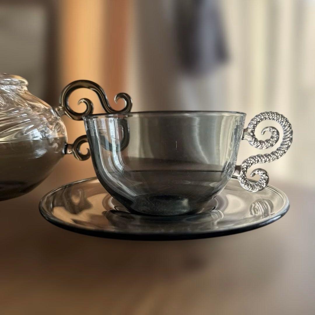【新品未使用】glass atelierえむに グレー ティーポットカップセット
