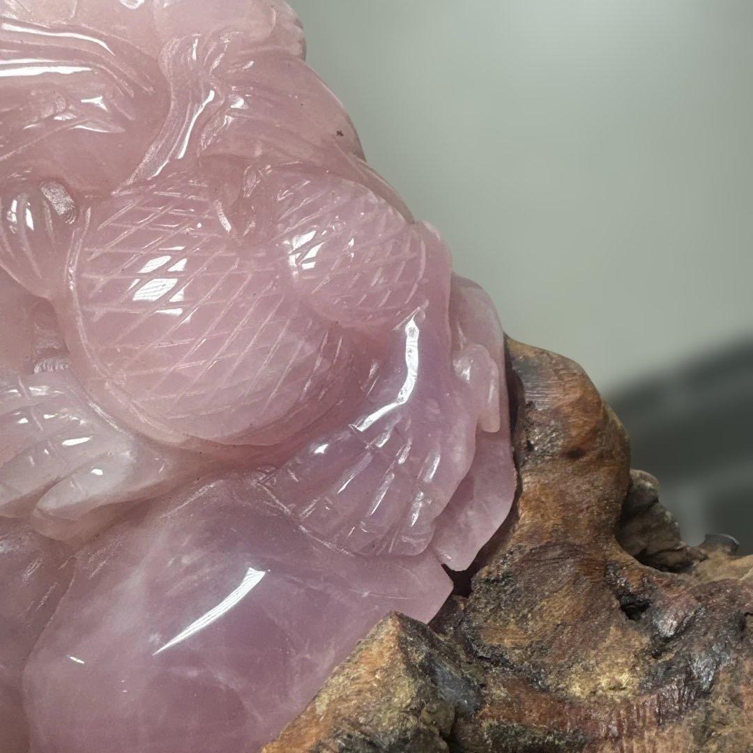 ローズクォーツ 龍彫刻 置物 天然石 一点物　おまけあり