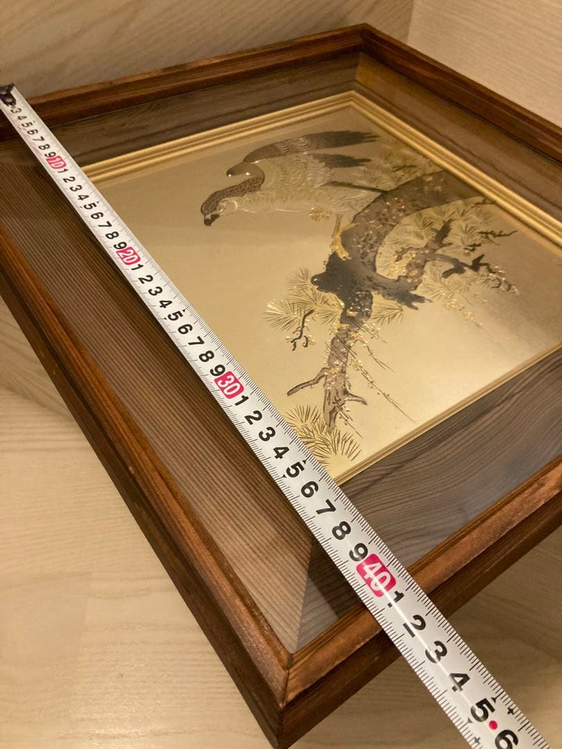 堀口光彦 彫金額 松樹鷹図 金工作品 額装