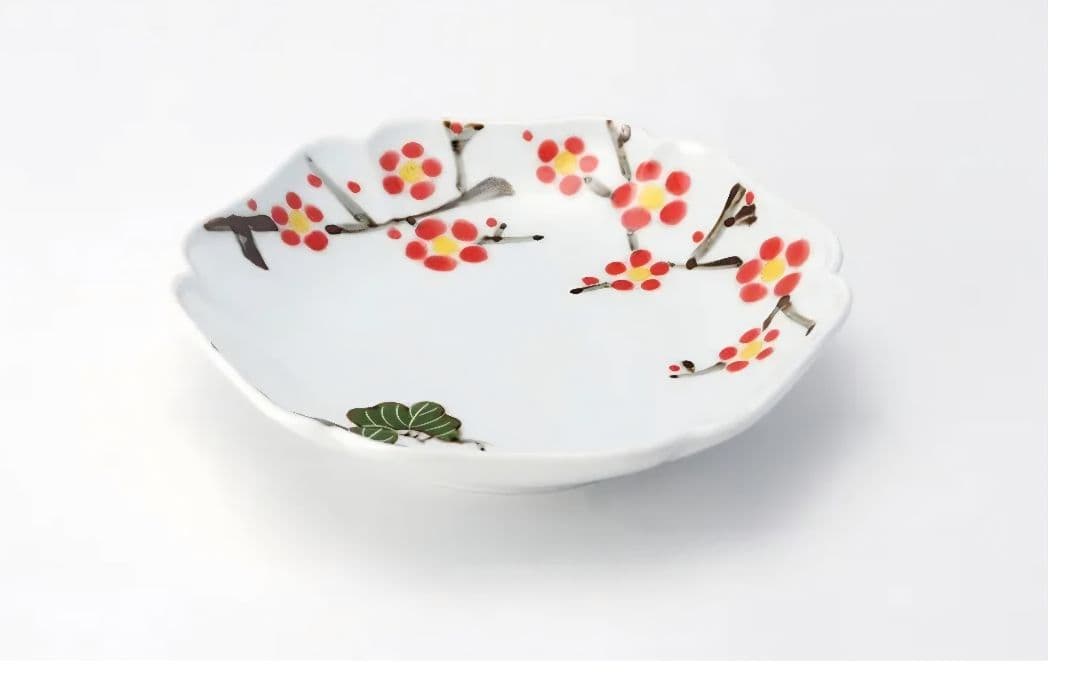 美品　有田焼　徳七窯　染錦松梅文木甲和皿 5枚セット