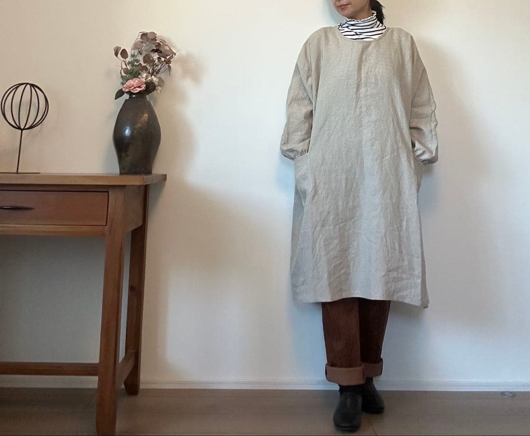 国産リネン100% おしゃれな割烹着　服作り40年の田舎町仕立屋