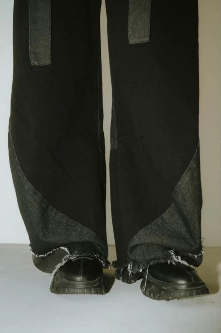 美品 Knuth Marf ツーバックルパッチワークデニム 黒　ユニセックス