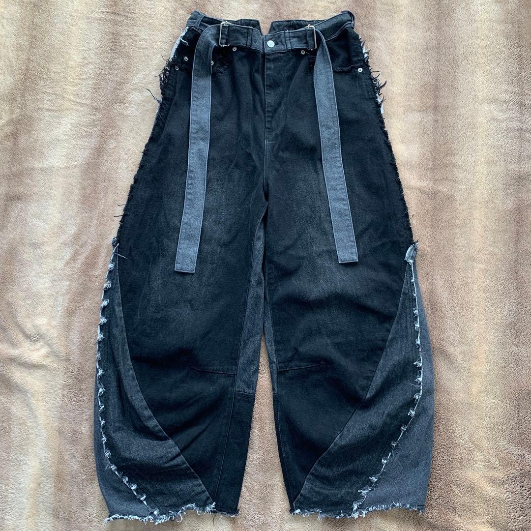 美品 Knuth Marf ツーバックルパッチワークデニム 黒　ユニセックス