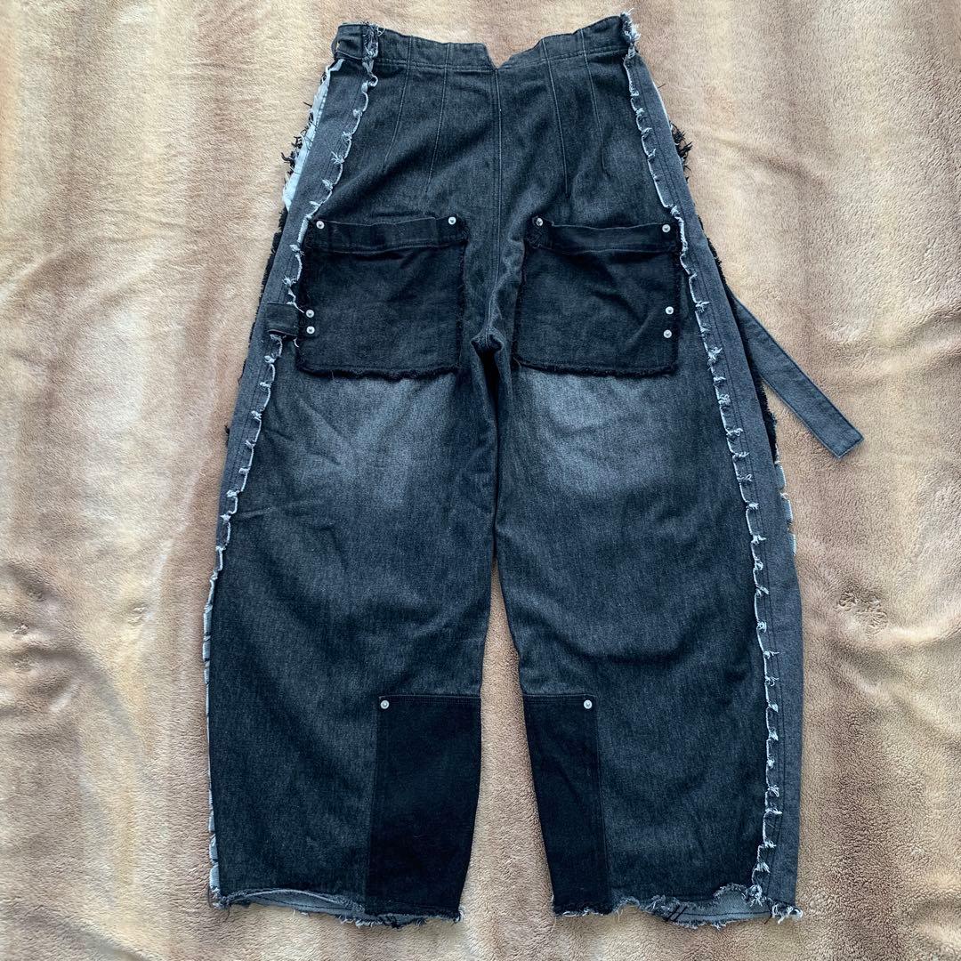 美品 Knuth Marf ツーバックルパッチワークデニム 黒　ユニセックス
