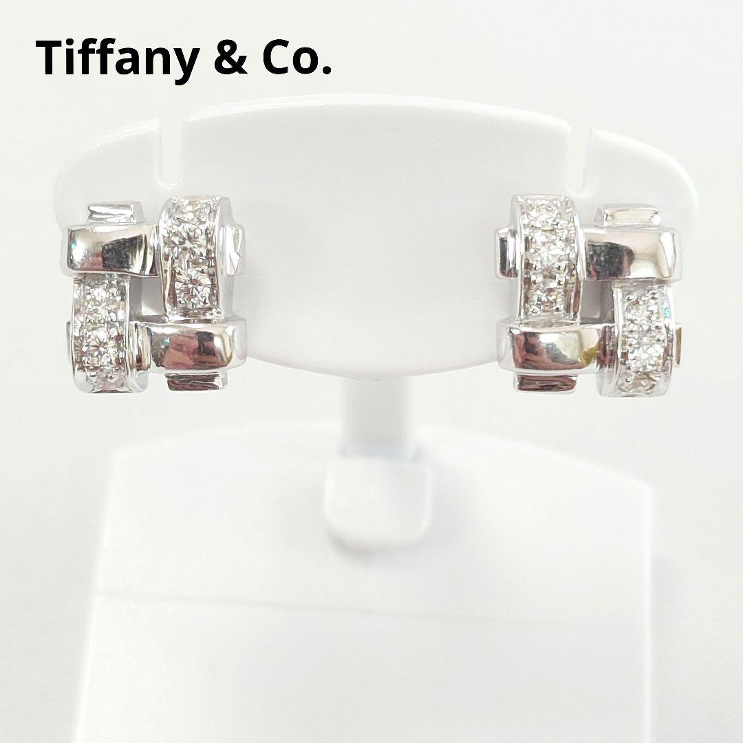 【磨き済】ティファニー K18WG ウォーブン ダイヤモンド ピアス 6669