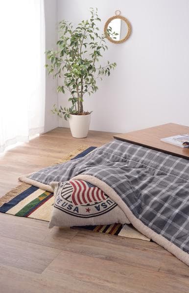 おしゃれ ふかふか かわいい 暖かい 長方形 こたつ布団 チェック柄グレー