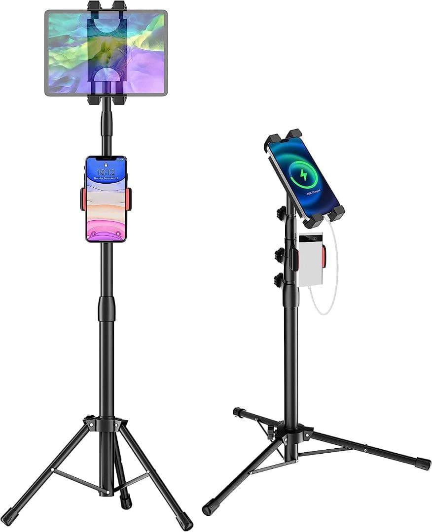 ☆2クランプ付き フロアスタンド 三脚 タブレット&スマホ対応 調整可能
