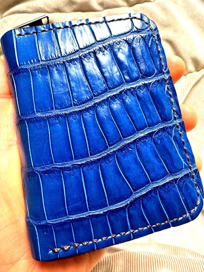 最高級！　クロコダイル　ポロサス　藍染　ケース　ミニウォレット　手縫い
