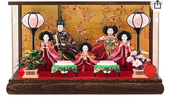 雛人形 雛 狭山清玉 五人飾り 桜 本焼桐 アクリルケース オルゴール付
