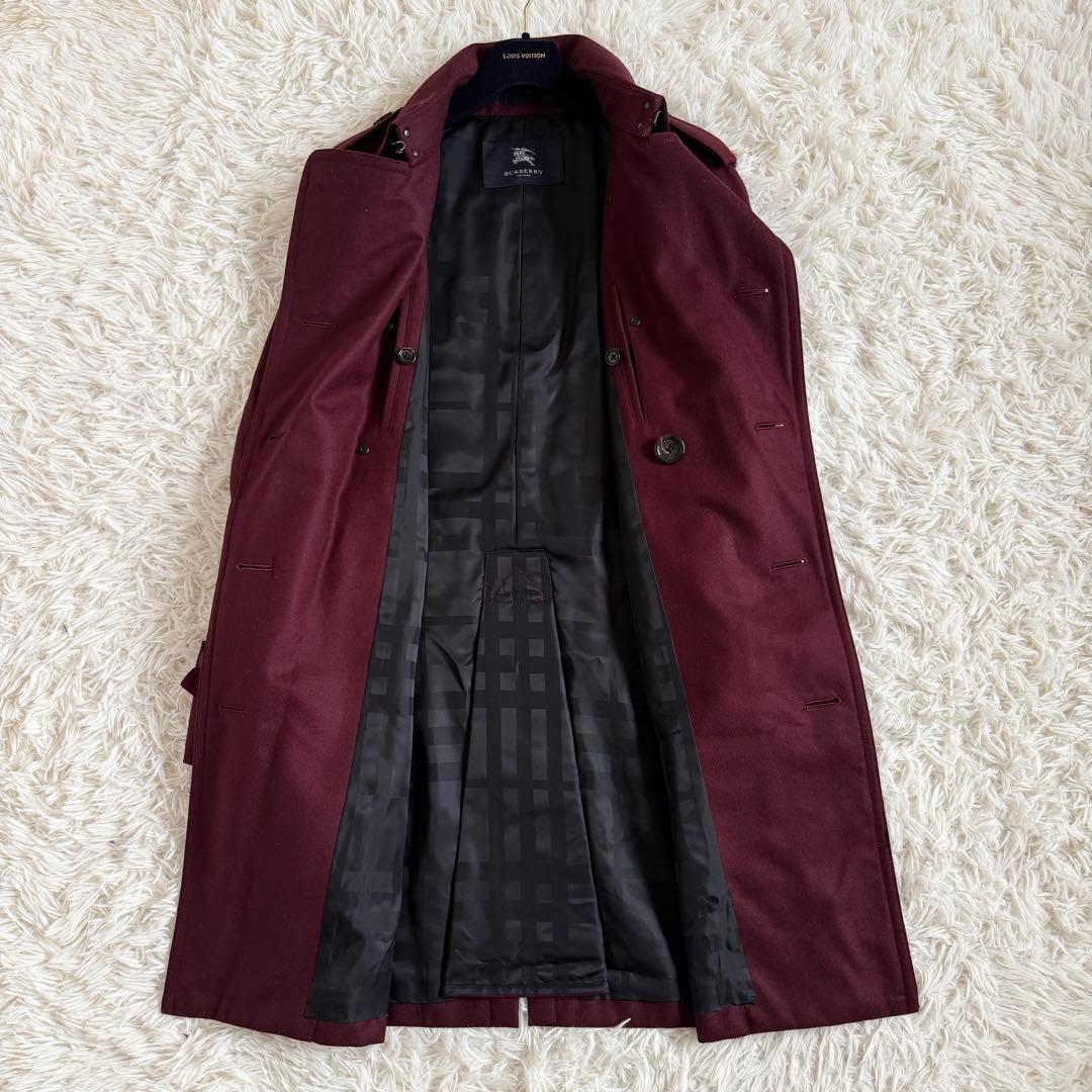 ほぼ未使用　バーバリーロンドン　ロングコート　シャドーチェック　レザーベルト　L