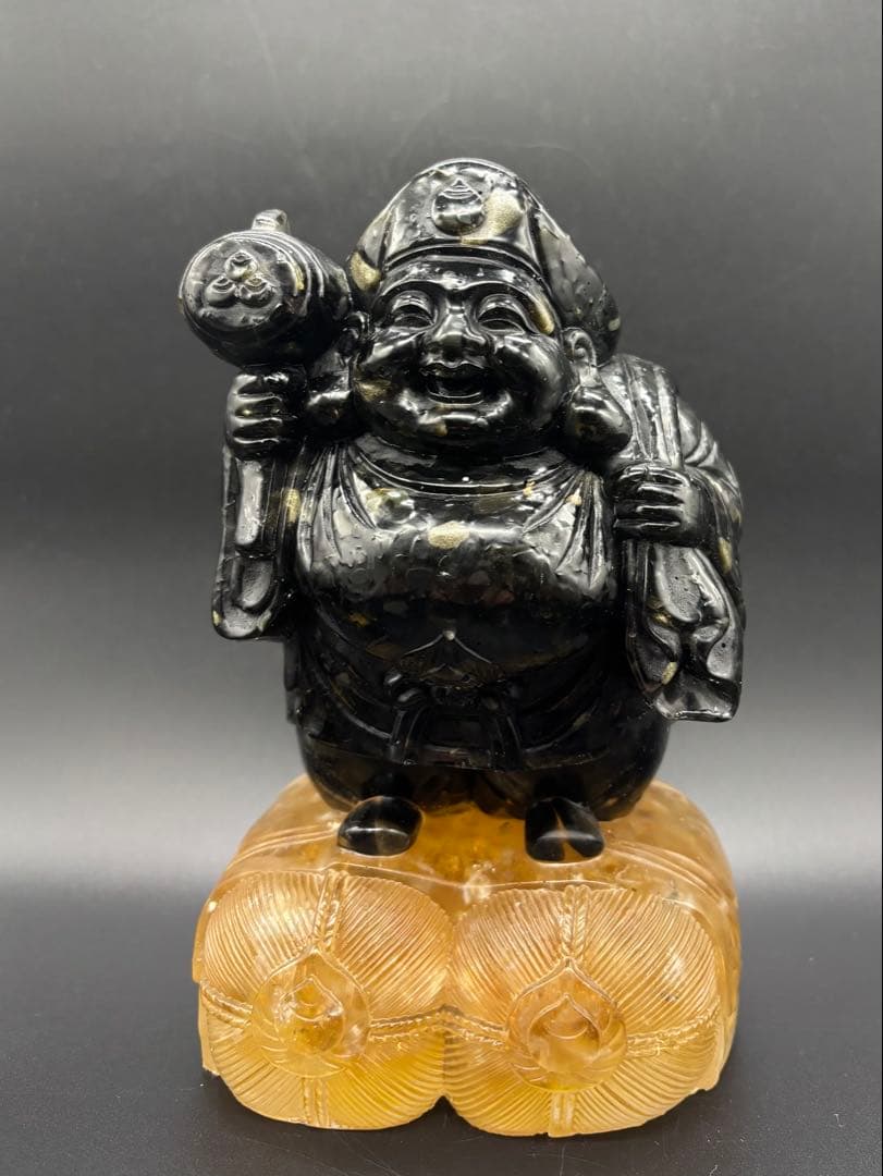 天然石　大黒天(大中小セット)　金運　シトリン　ゴールデンシャインオブシディアン