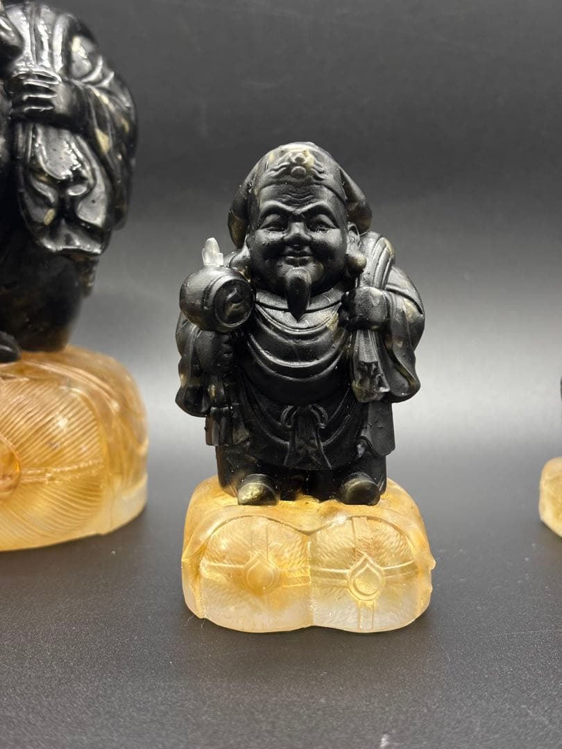 天然石　大黒天(大中小セット)　金運　シトリン　ゴールデンシャインオブシディアン