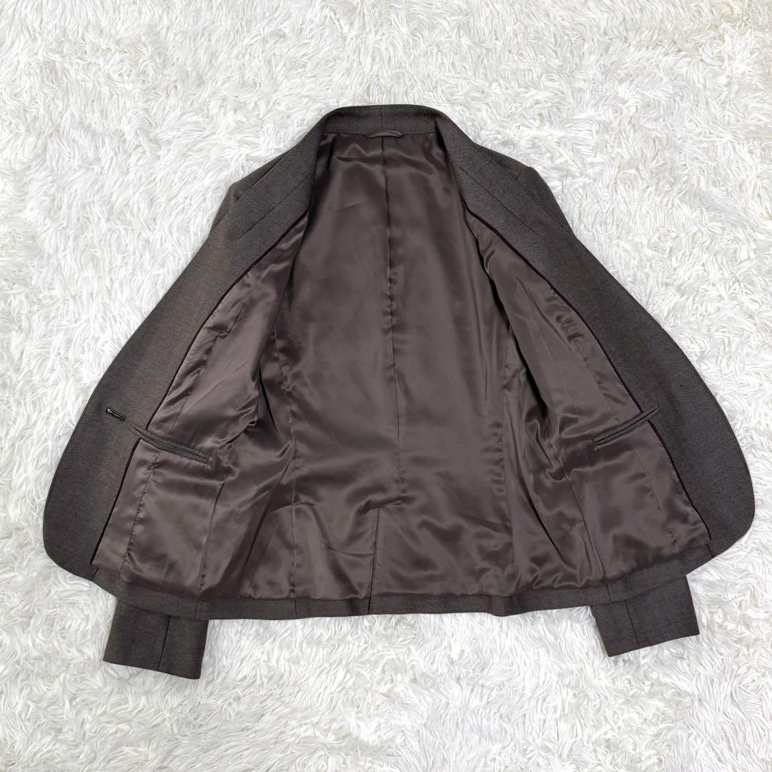 【極美品】現行 近年 スーツスクエア パンツスーツ ノーカラー 上下セット 茶