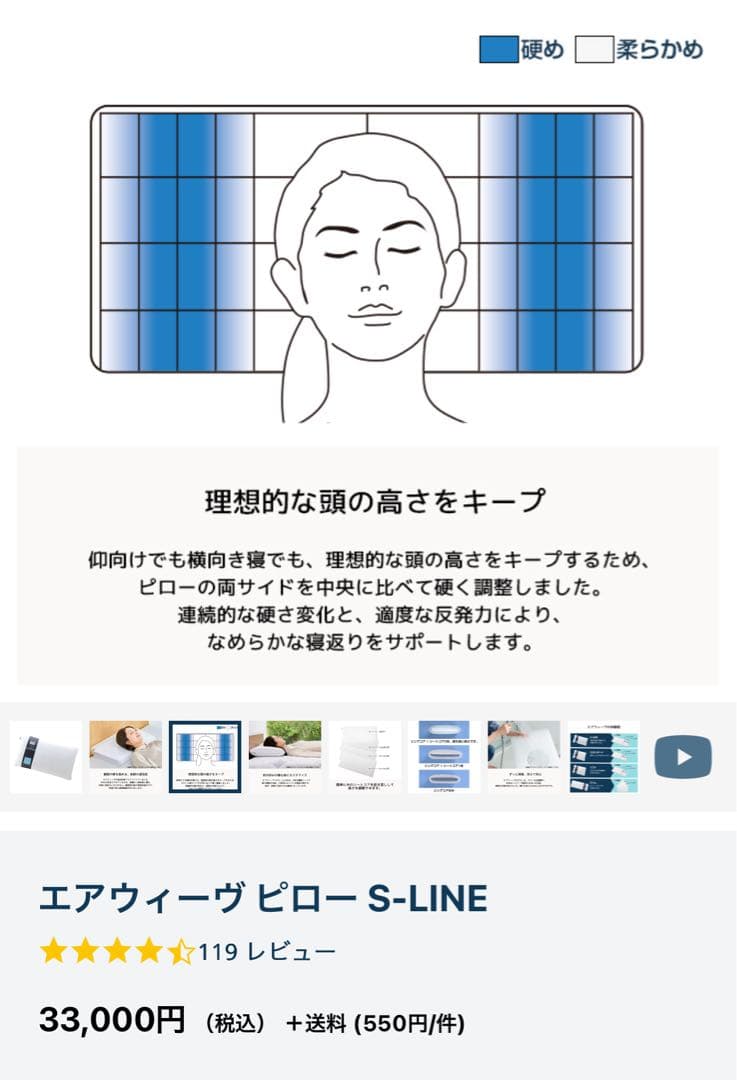 【超美品】エアウィーヴ ピロー S-LINE