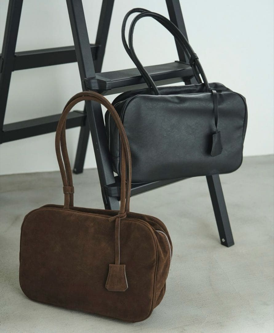 美品 anuke Ecoleather Boston Bagブラック アンヌーク