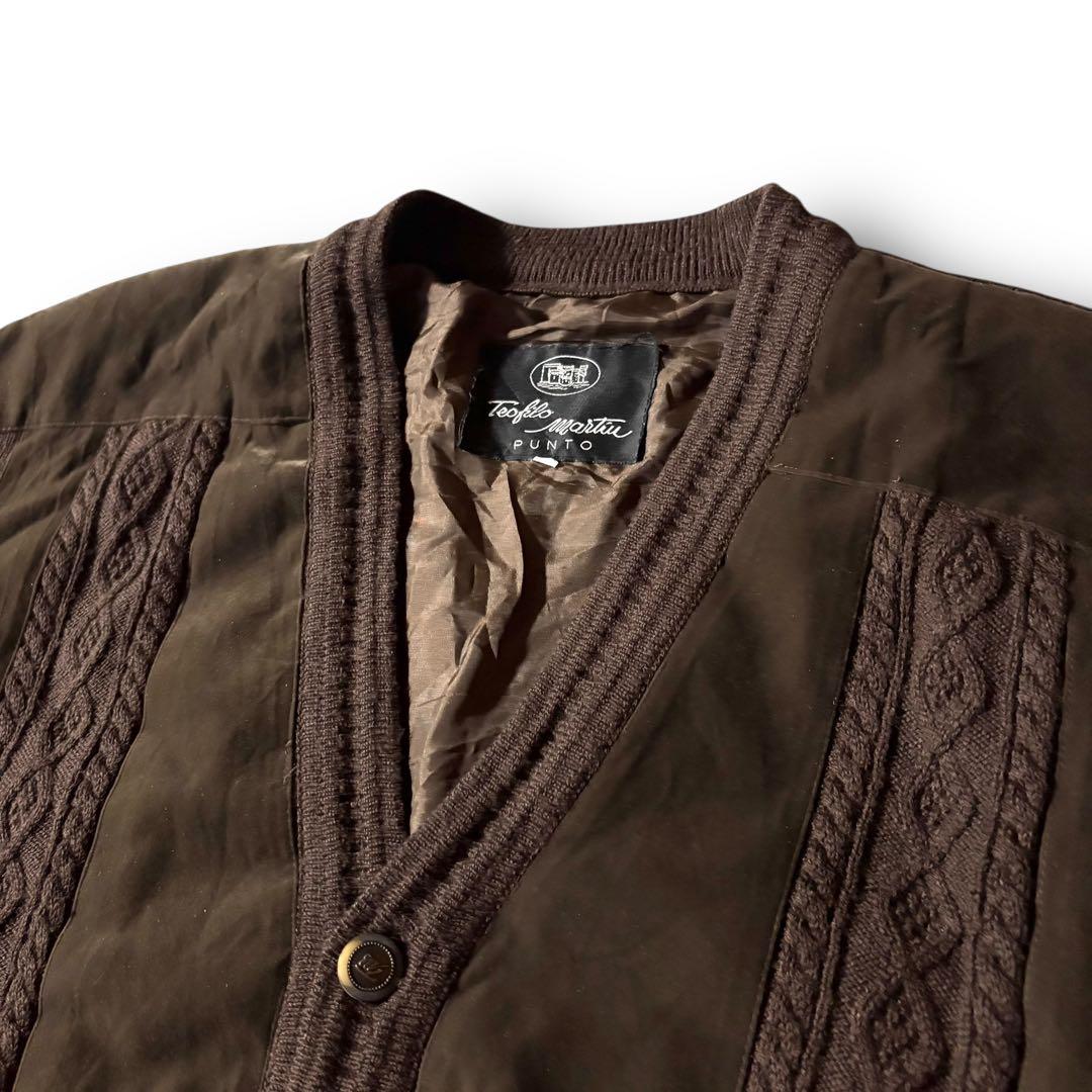 vintage起毛ニット切替カーディガンジャケット短丈グランパCBOYブラウンL