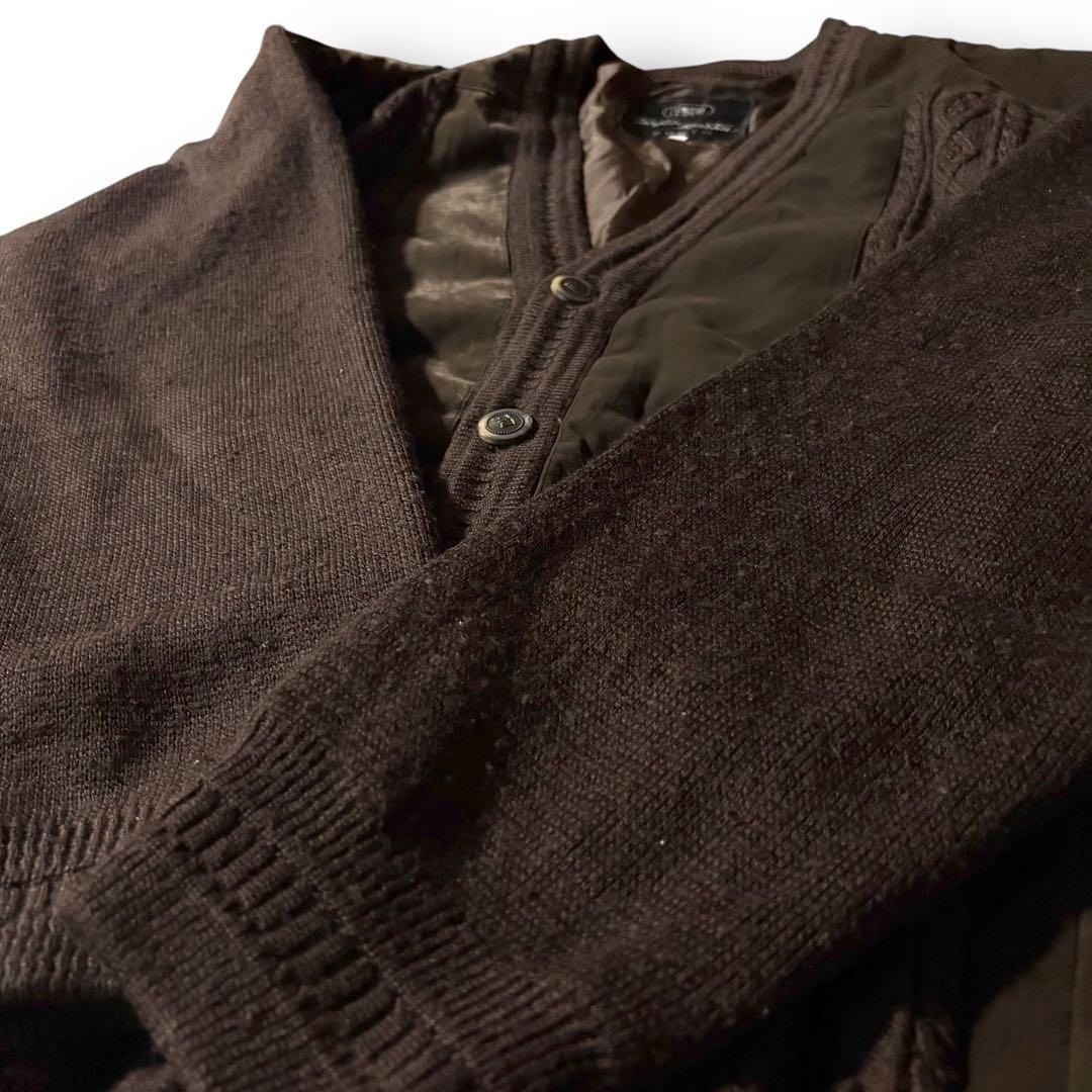 vintage起毛ニット切替カーディガンジャケット短丈グランパCBOYブラウンL