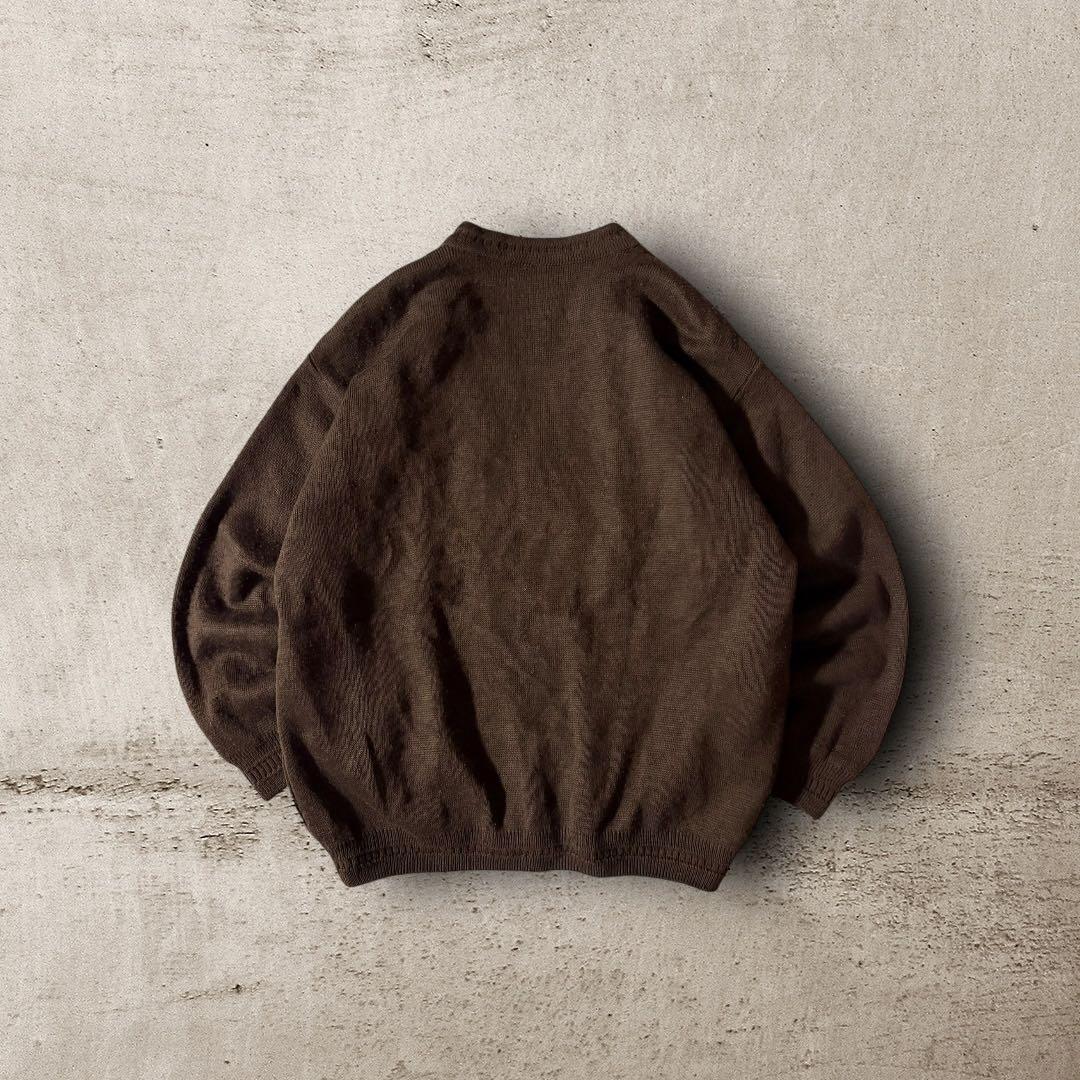 vintage起毛ニット切替カーディガンジャケット短丈グランパCBOYブラウンL