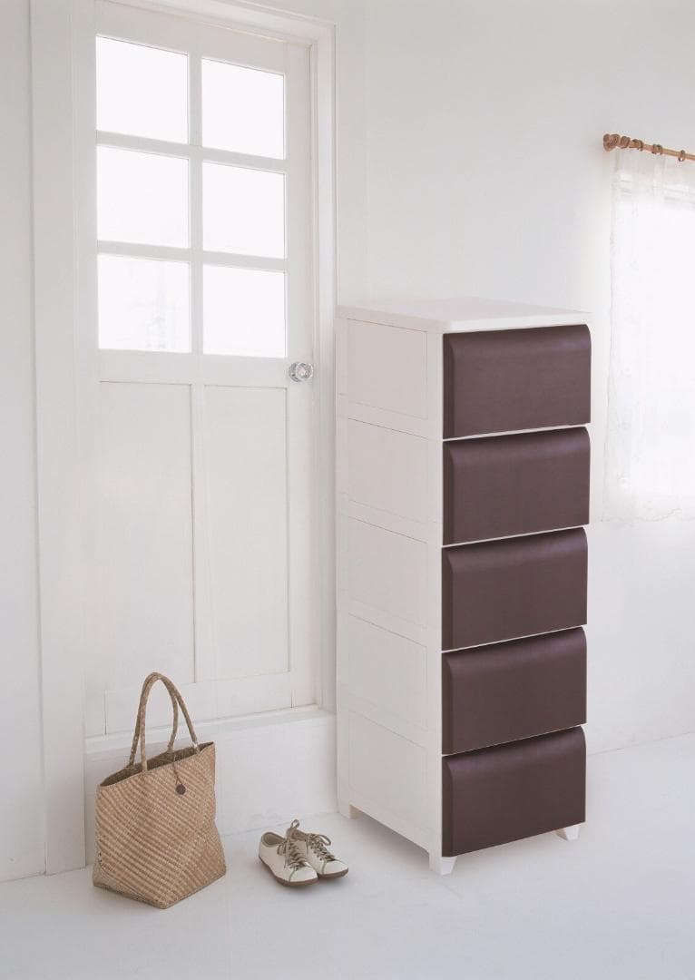 PES CST　収納チェスト　5段　日本製　ホワイト＊ブラウン