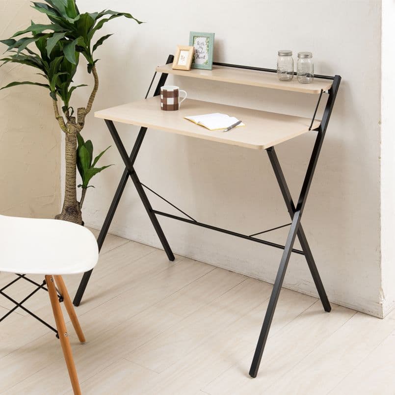 《新品・送料無料》幅80cm◎棚付折りたたみワークデスク テーブル 机 木目