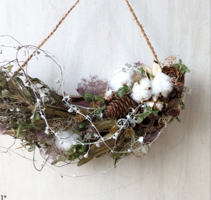 専用autumn＆winter＊コットン＆木の実 ドライフラワースワッグ(横型)