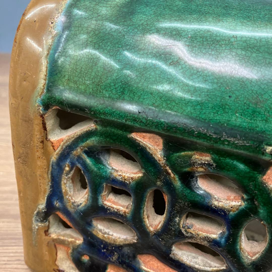 E-壁 中国美術 陶器製 陶枕 とうちん 透かし彫り 古銭文様 陶器製 雑貨