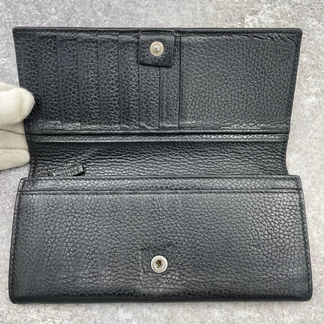 【美品】GUCCI グッチ　長財布　レザー　黒　ブラック　シボ革　折り財布