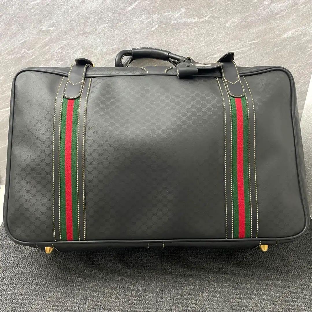 極美品✨グッチ 幅51cm レザー ボストンバッグ シェリーライン GG 黒