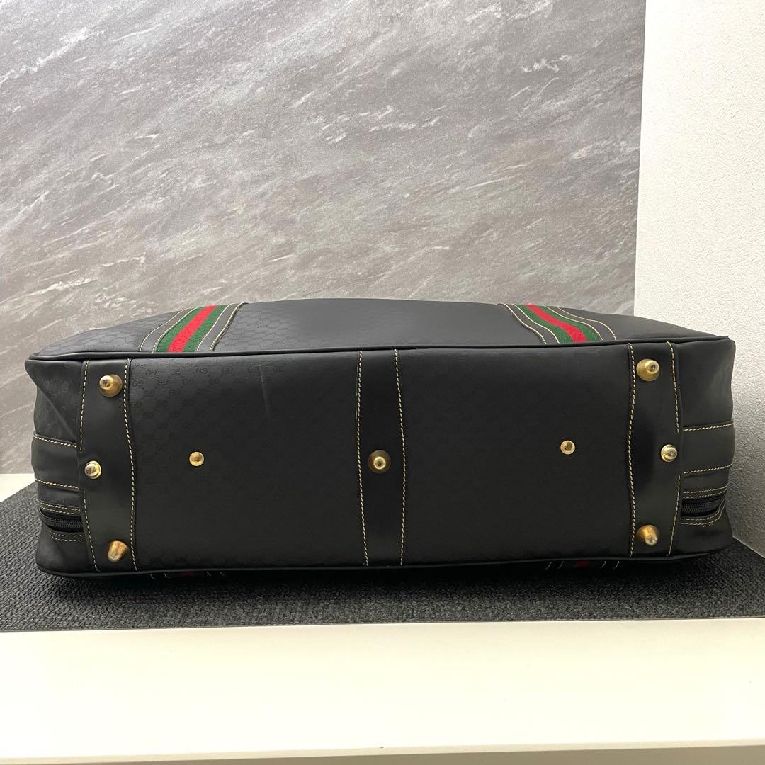 極美品✨グッチ 幅51cm レザー ボストンバッグ シェリーライン GG 黒